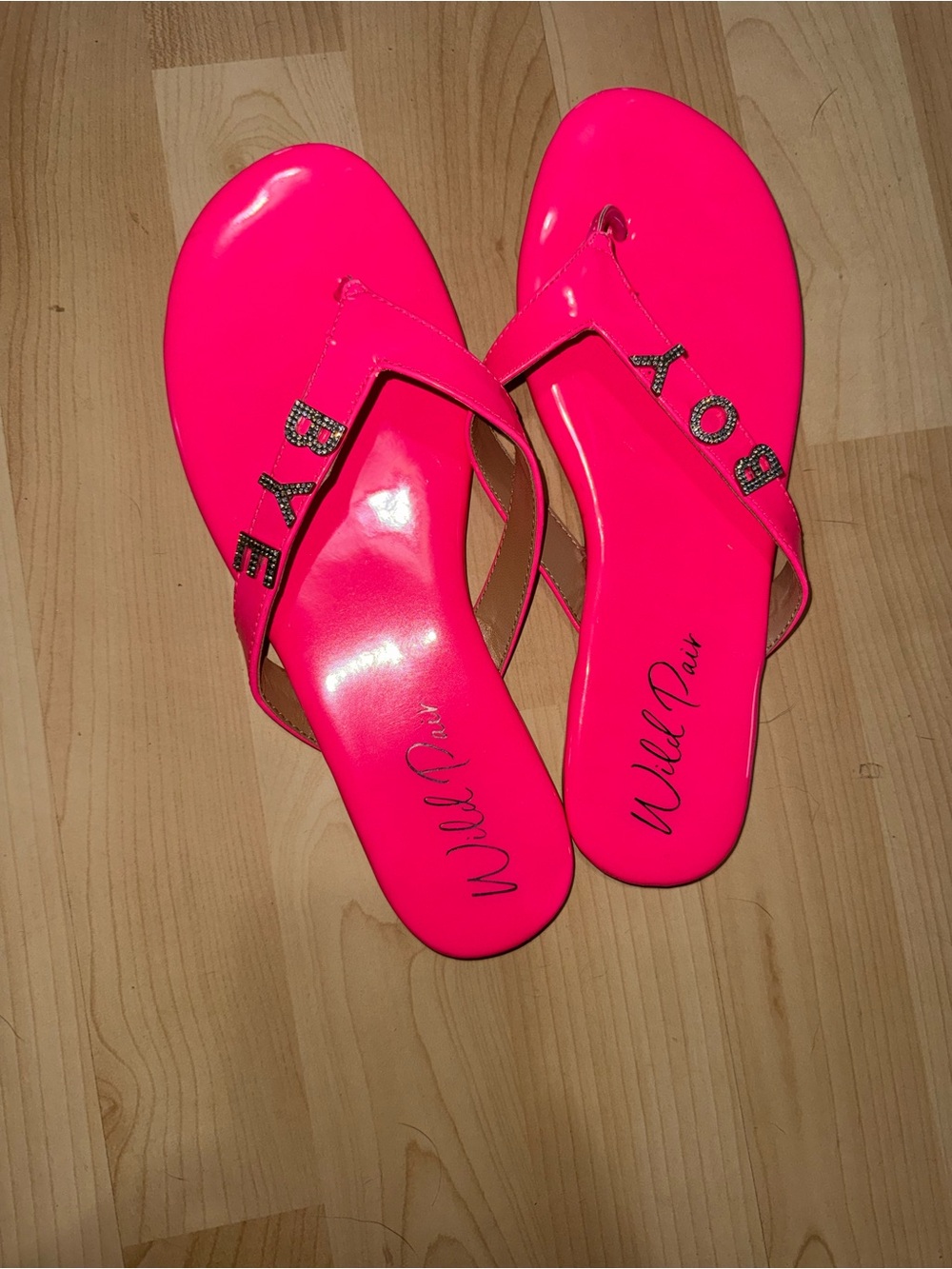 Wild Pair Neon Pink Rhinestone-Embellished Bikini Sandals